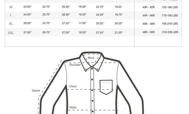 Dress shirt men's size chart